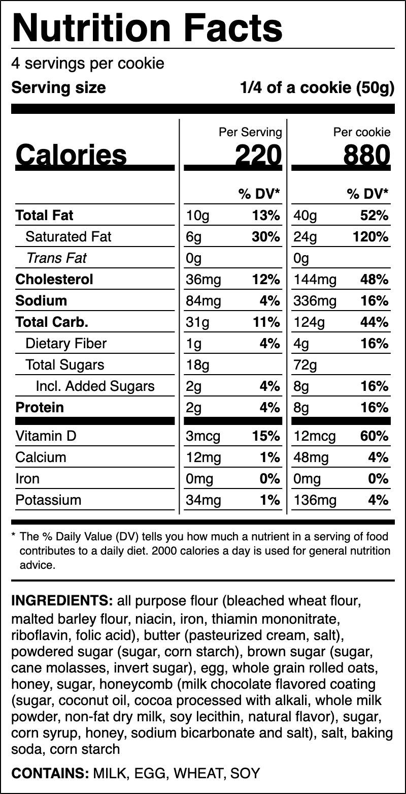 Nutrition label for Honeycomb