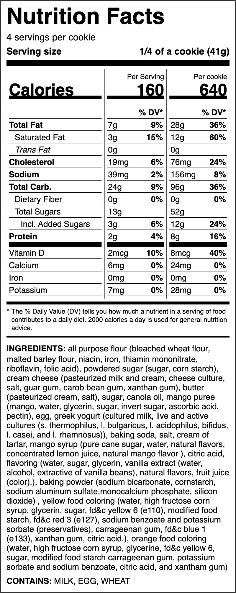 Nutrition label for Mango Frozen Yogurt