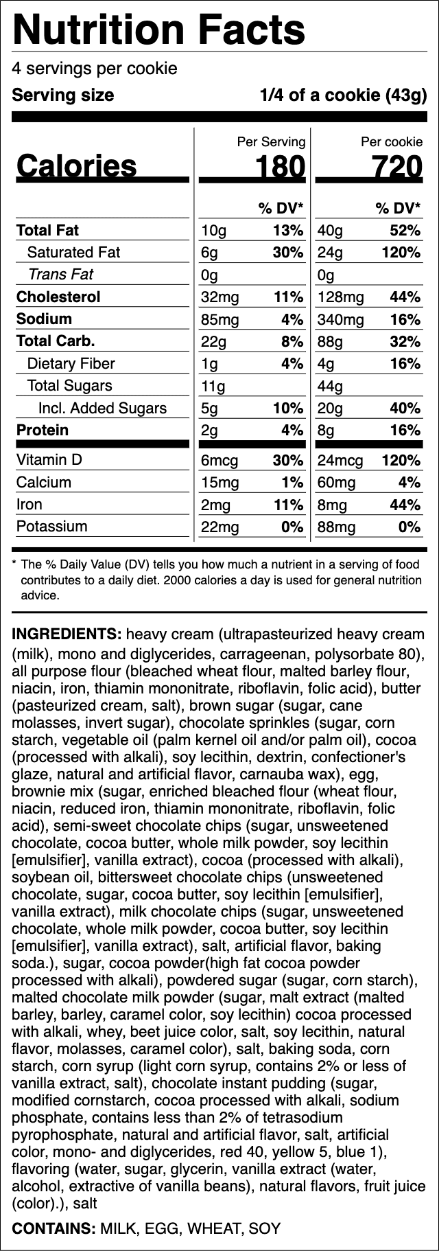 Nutrition label for Chocolate Milkshake
