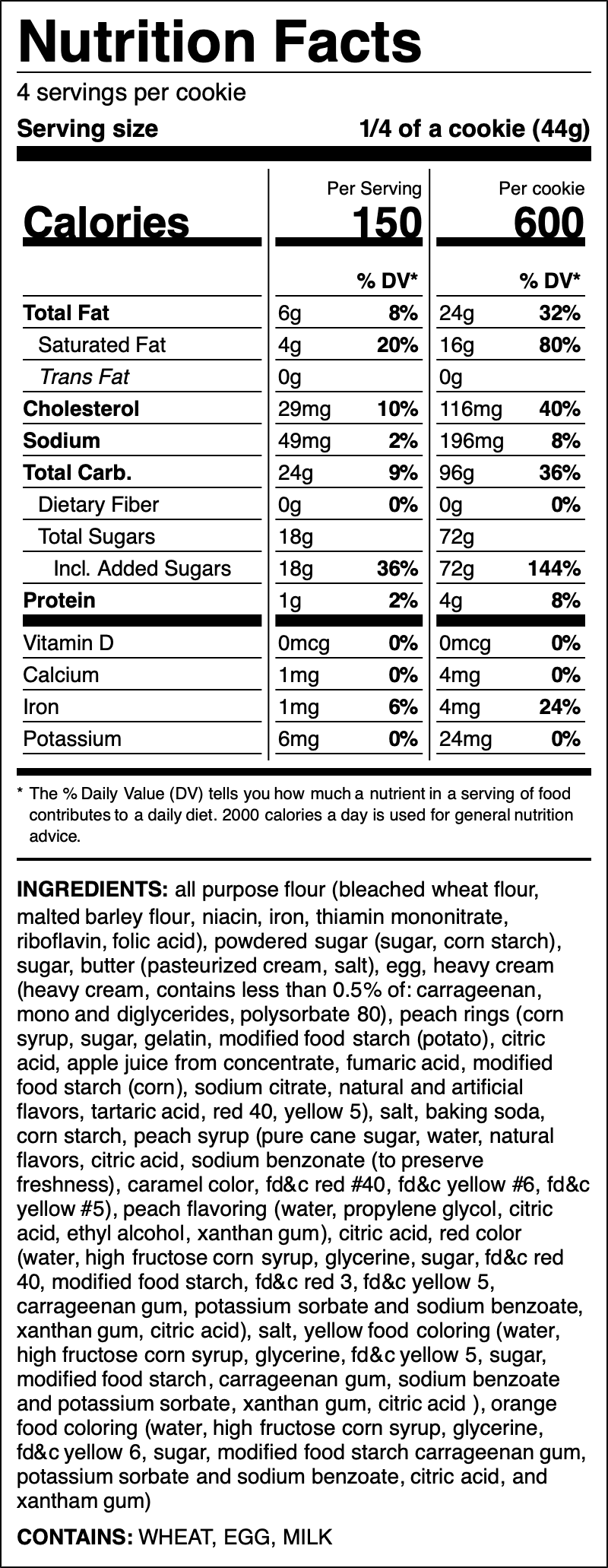 Nutrition label for Peach Sugar