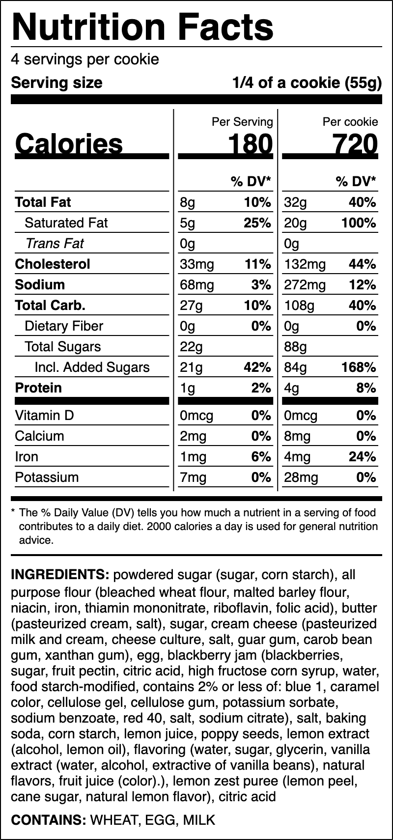 Nutrition label for Lemon Blackberry