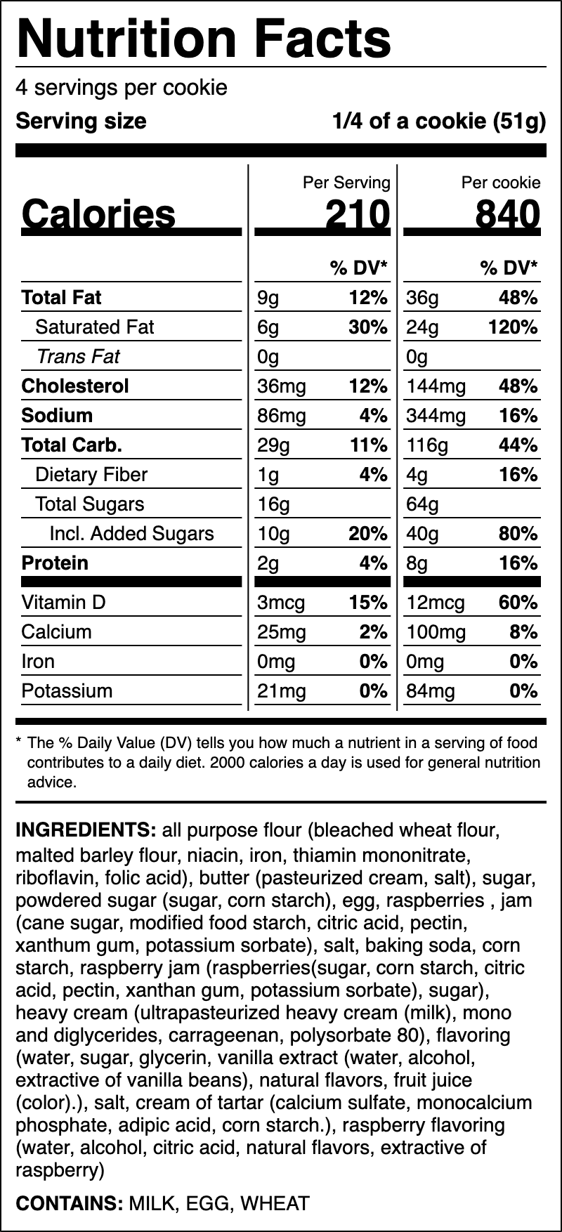 Nutrition label for Jammy Heart