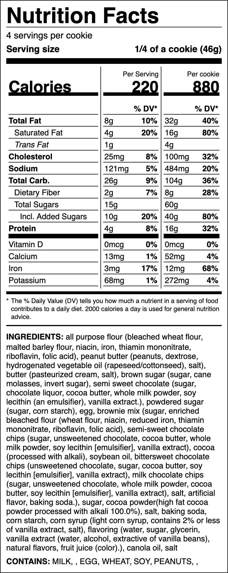 Nutrition label for Buckeye Brownie
