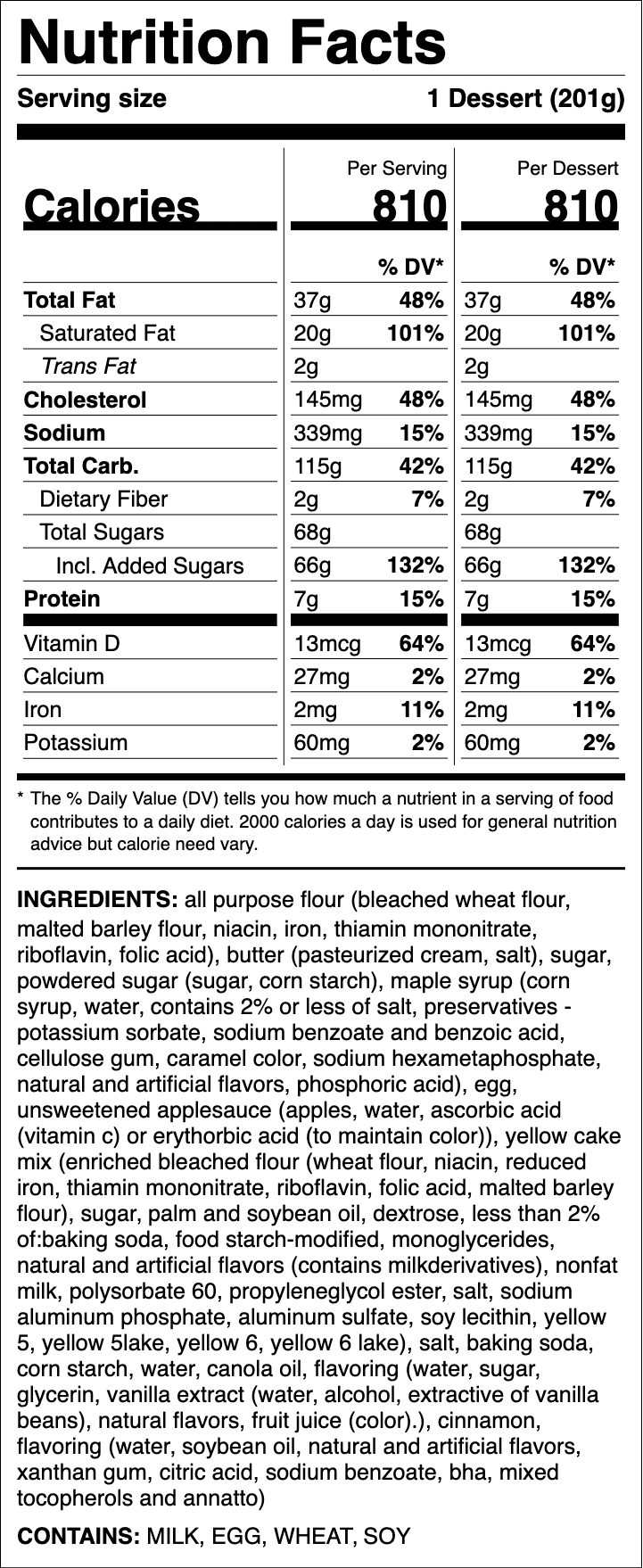 Nutrition label for French Toast