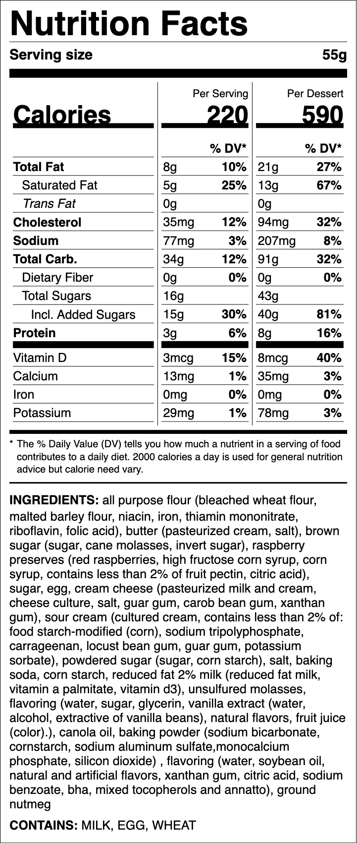 Nutrition label for Raspberry Danish