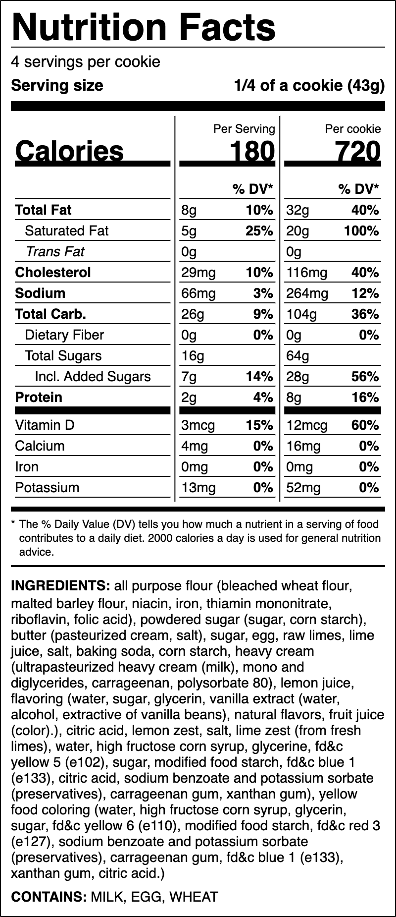 Nutrition label for Limeade