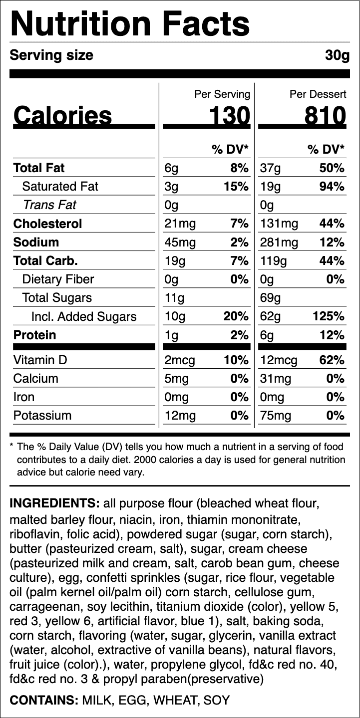 Nutrition label for Confetti Cake Cookie