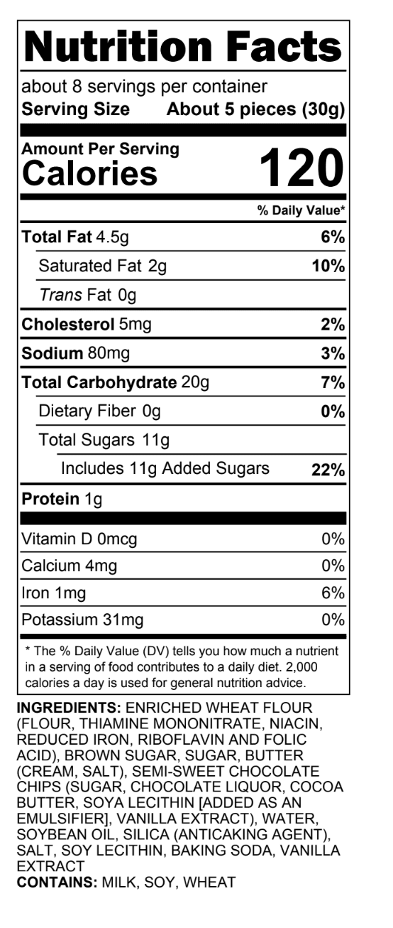 Nutrition label for Cookie Dough Bits
