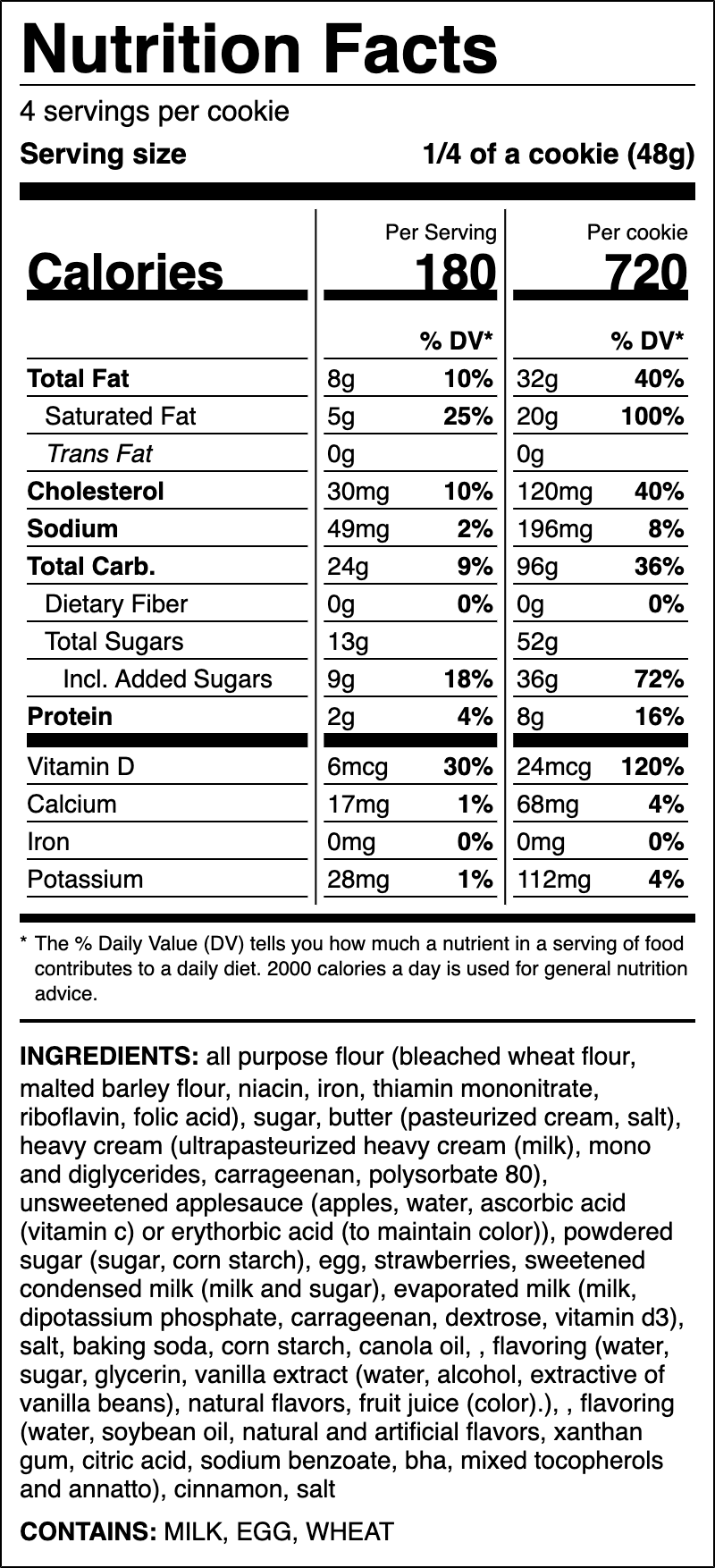 Nutrition label for Tres Leches Cookie