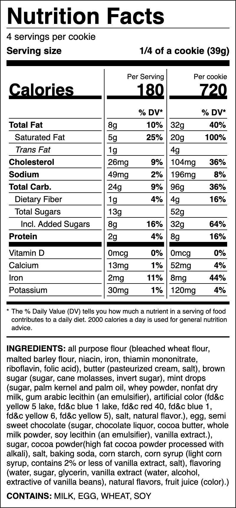 Nutrition label for Midnight Mint