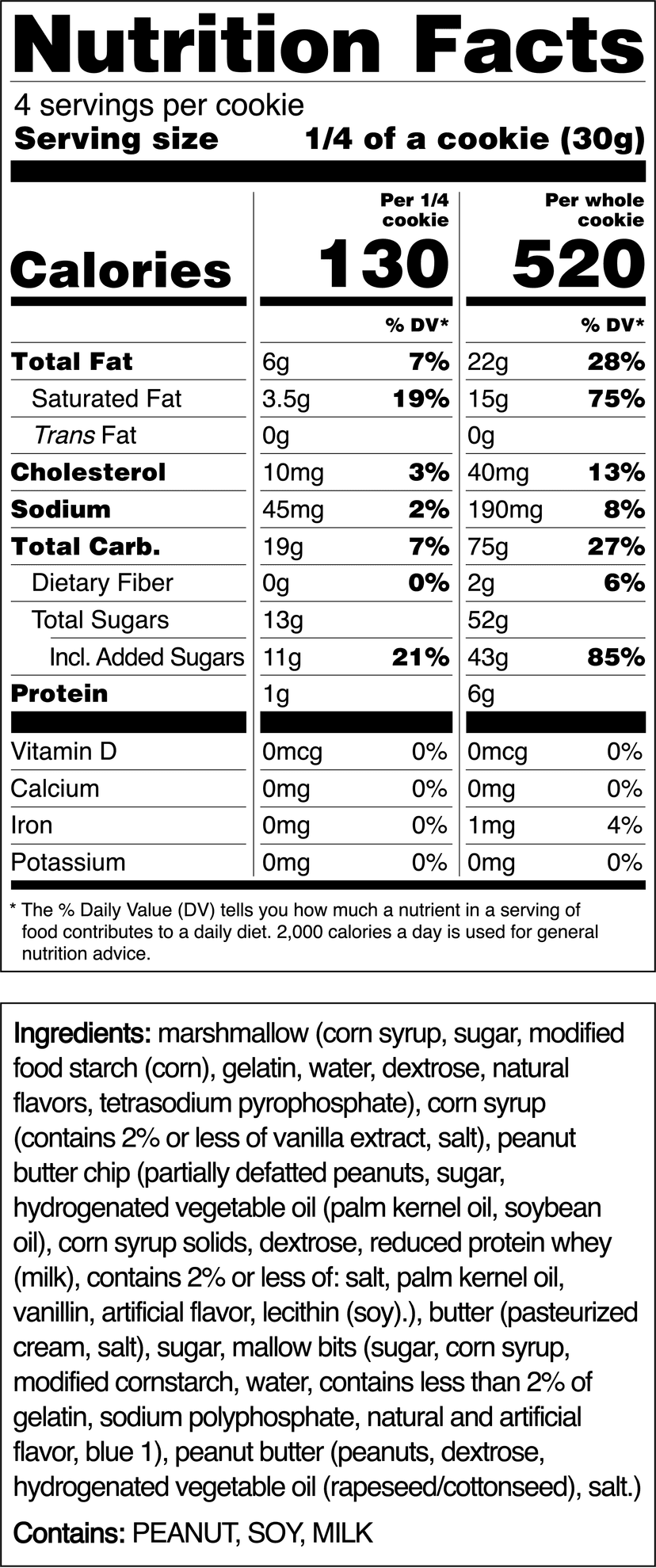 Nutrition label for Cornflake Marshmallow