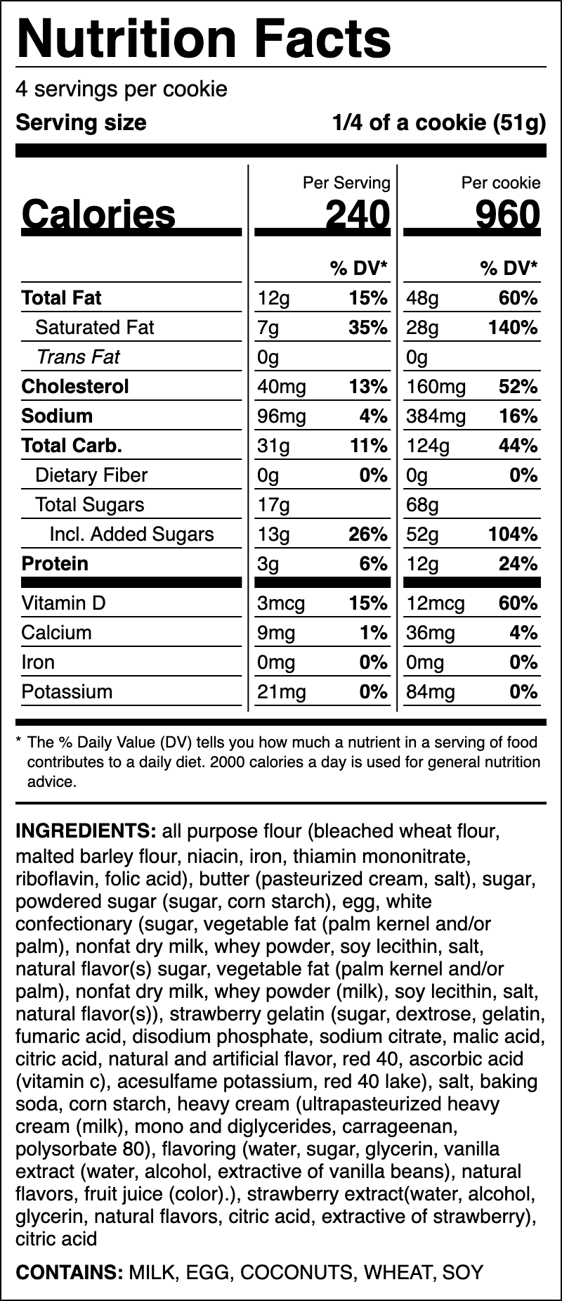 Nutrition label for Strawberry Ice Cream Bar