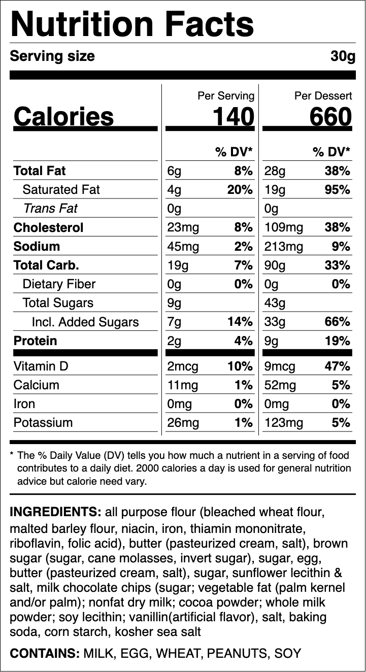 Nutrition label for Sea Salt Toffee