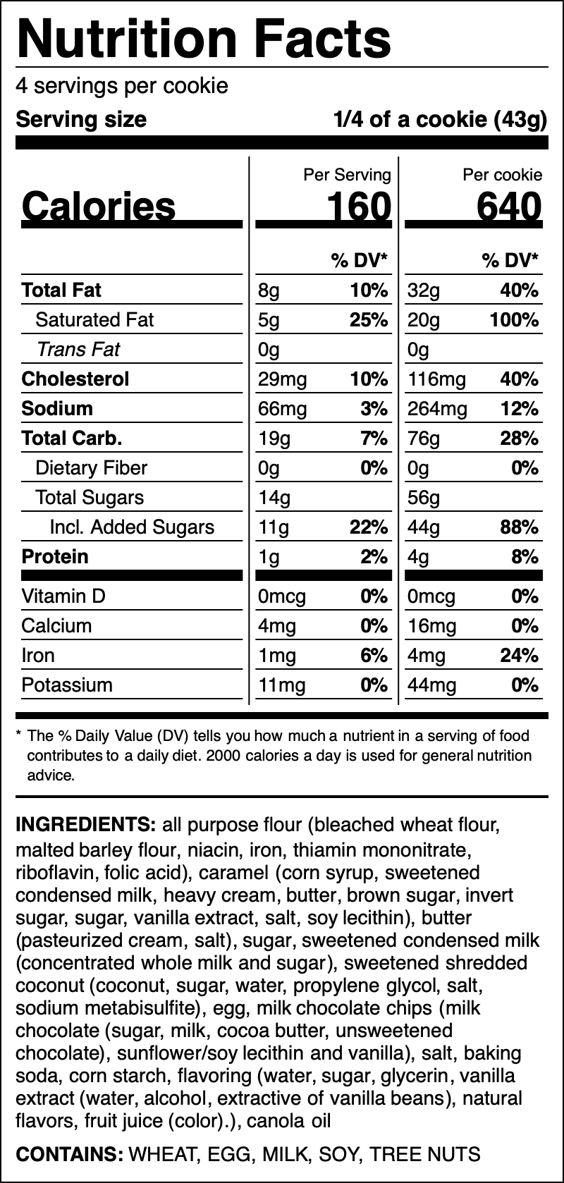 Nutrition label for Caramel Coconut Fudge