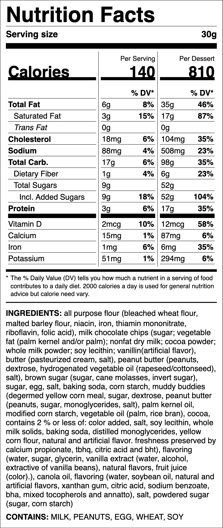 Nutrition label for Peanut Butter Munch