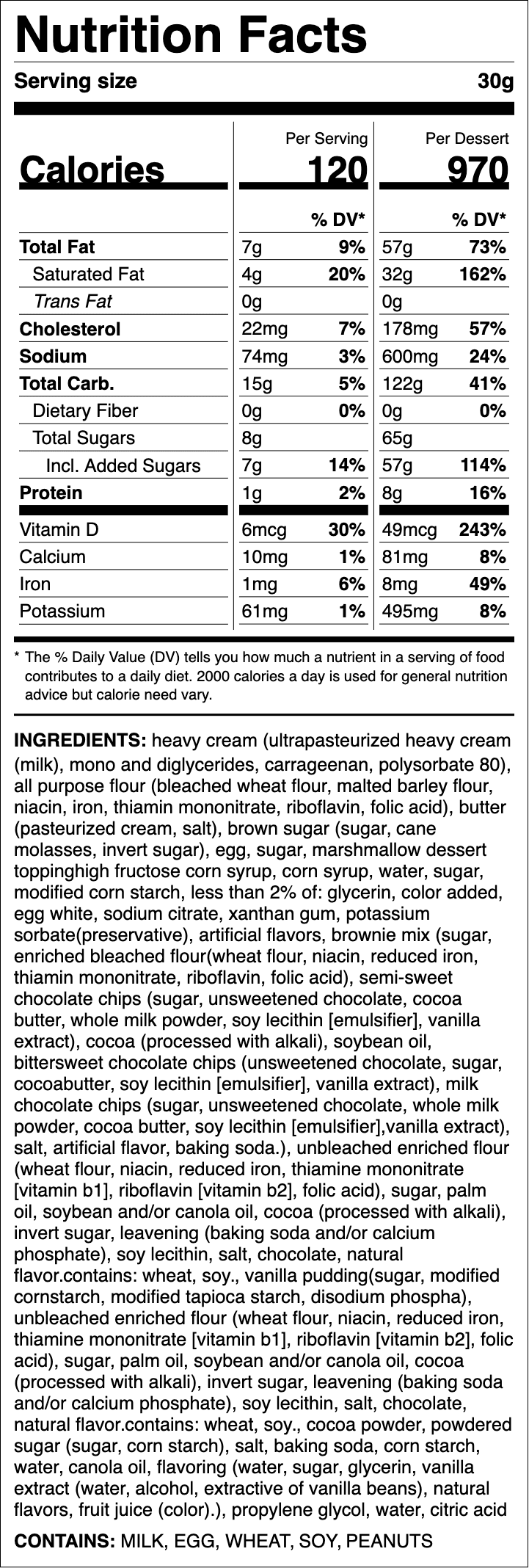 Nutrition label for Mallow Sandwich ft. OREO