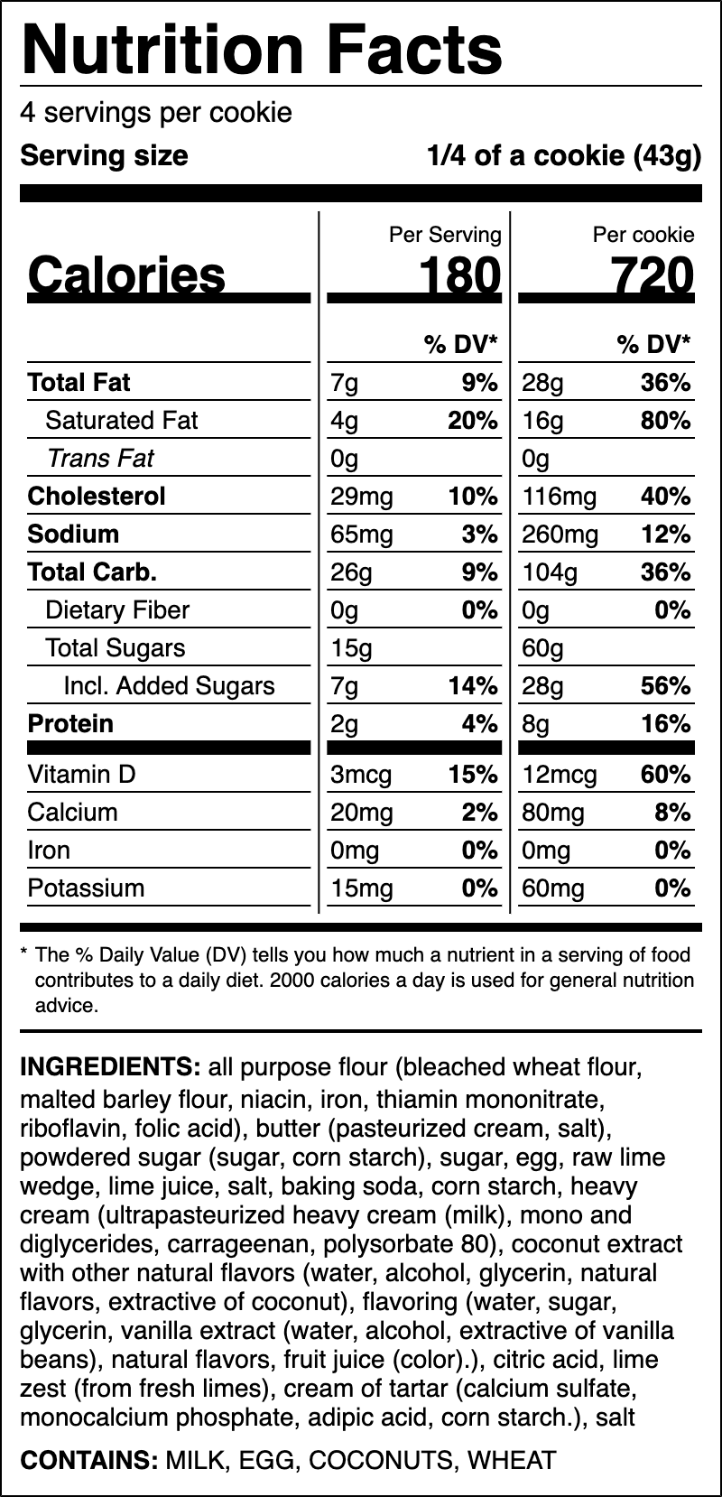Nutrition label for Coconut Lime