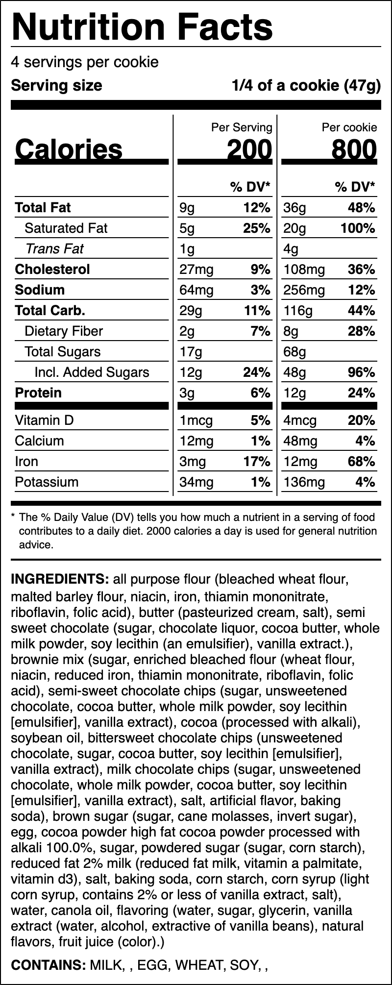 Nutrition label for Double Fudge Brownie