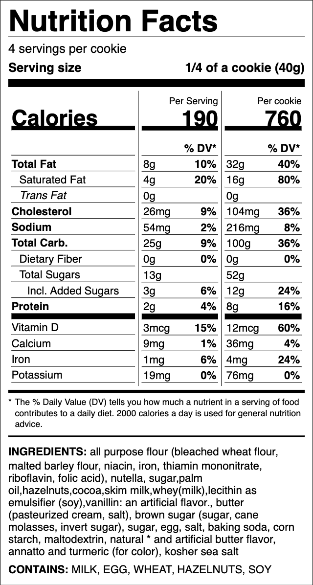 Nutrition label for Hazelnut Sea Salt