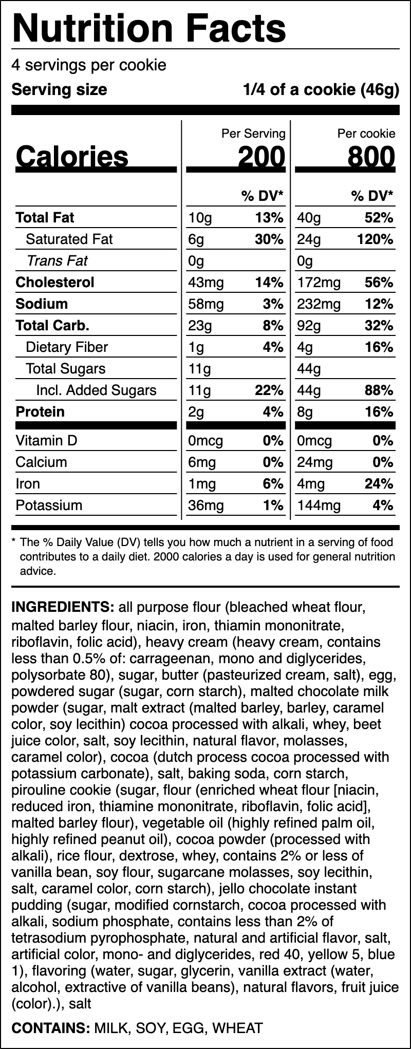 Nutrition label for Chocolate Milk ft. Pirouline