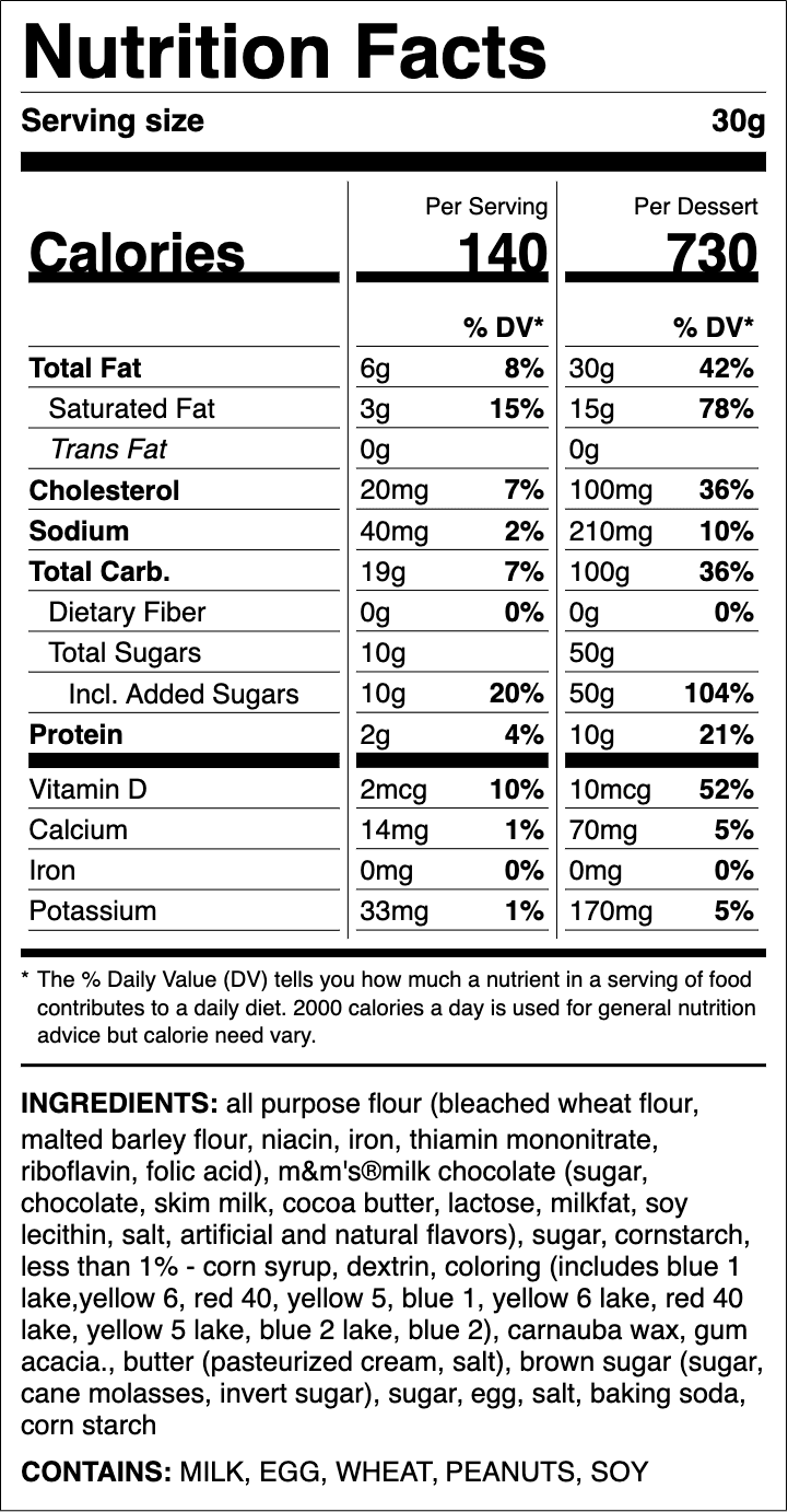 Nutrition label for Original ft. M&M'S Candies