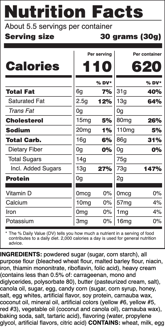 Nutrition label for Sugar (Candy Corn)