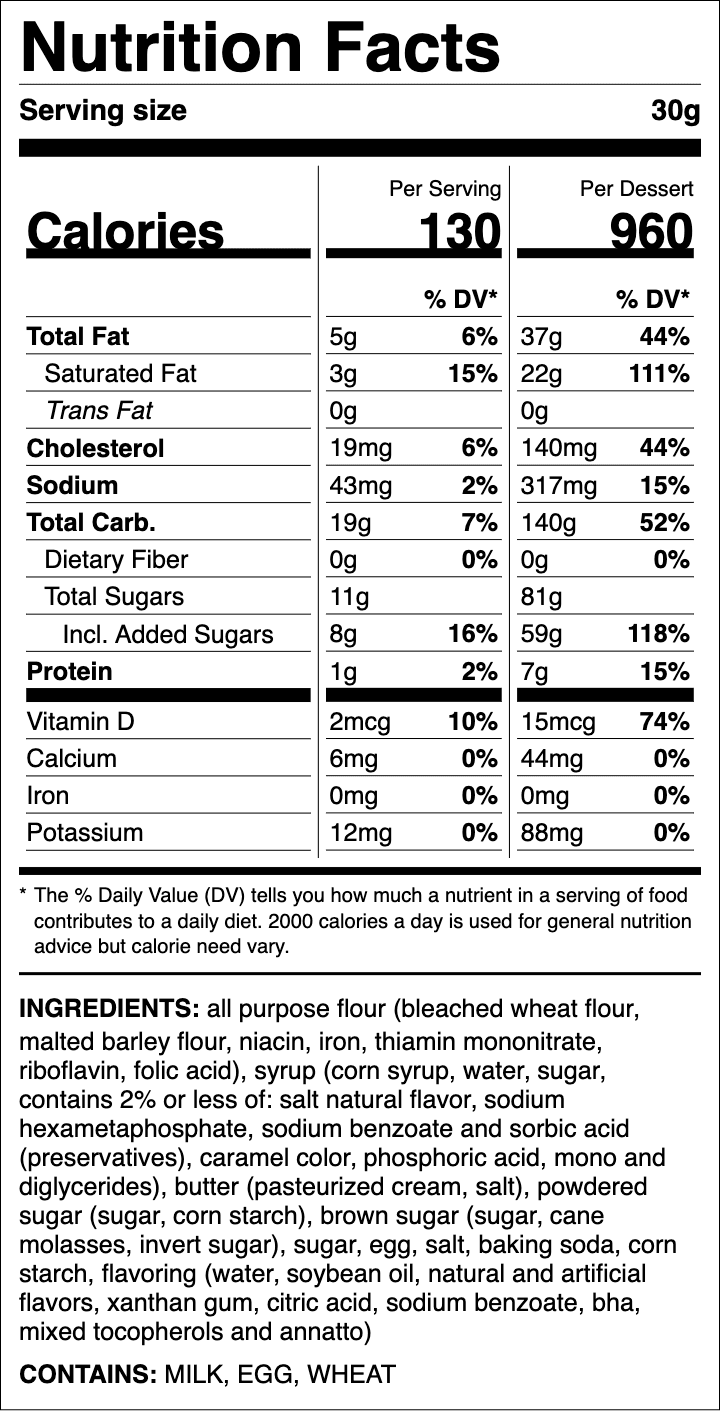 Nutrition label for Waffle