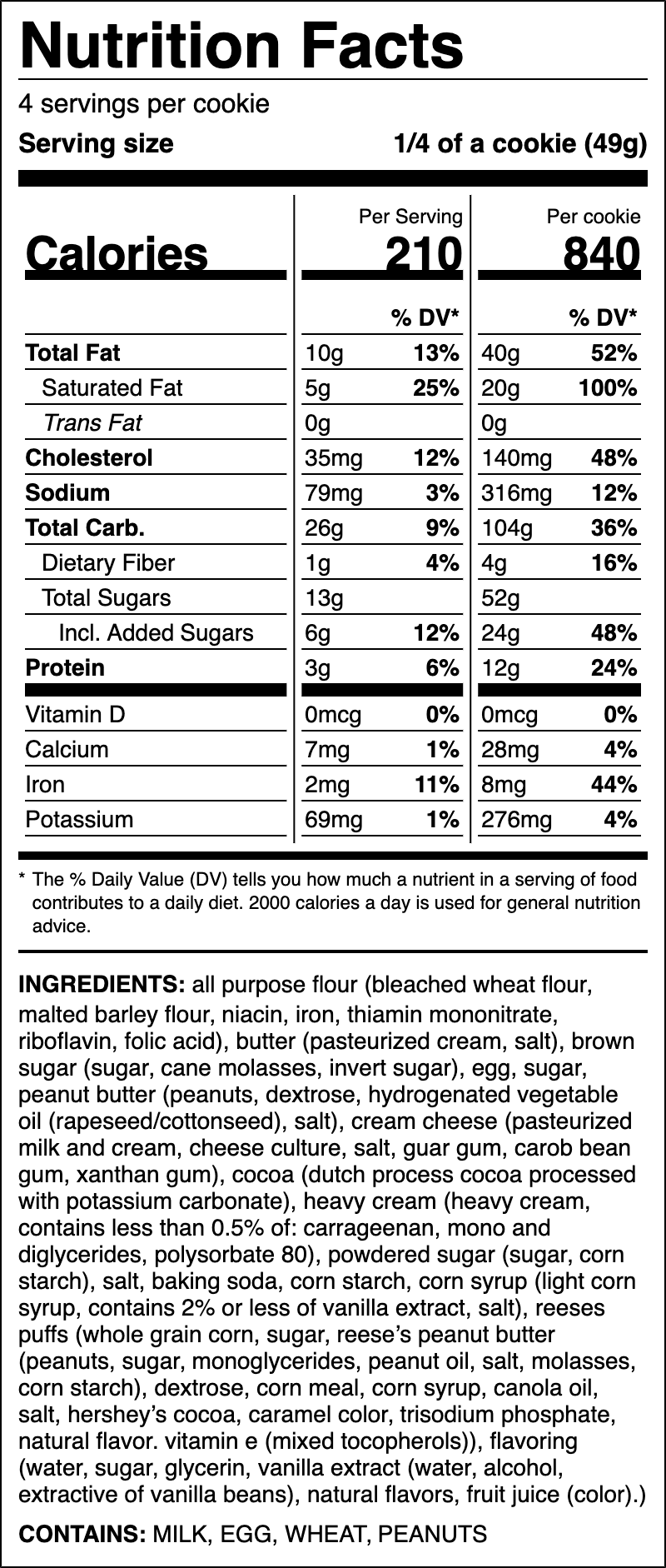 Nutrition label for Chocolate Peanut Butter Puffs