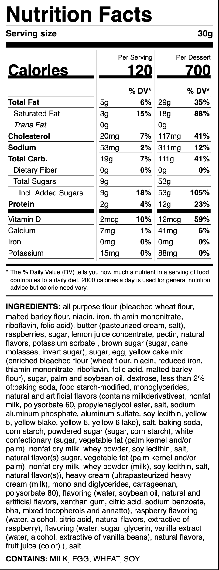 Nutrition label for Raspberry Butter Cake Cookie