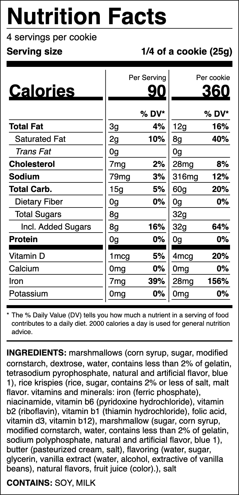 Nutrition label for Classic Krispies Bar ft. Rice Krispies
