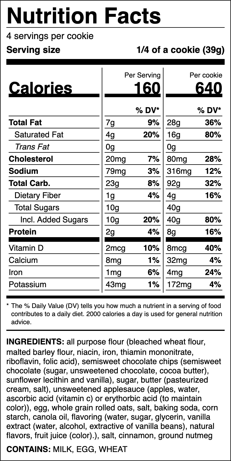 Nutrition label for Oatmeal Chocolate Chip Muffin