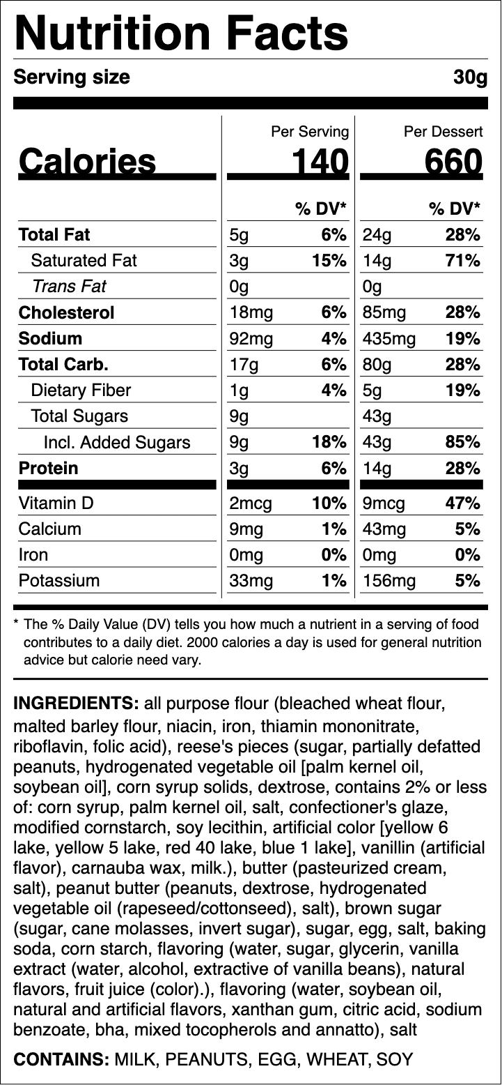Nutrition label for Peanut Butter ft. REESE'S PIECES
