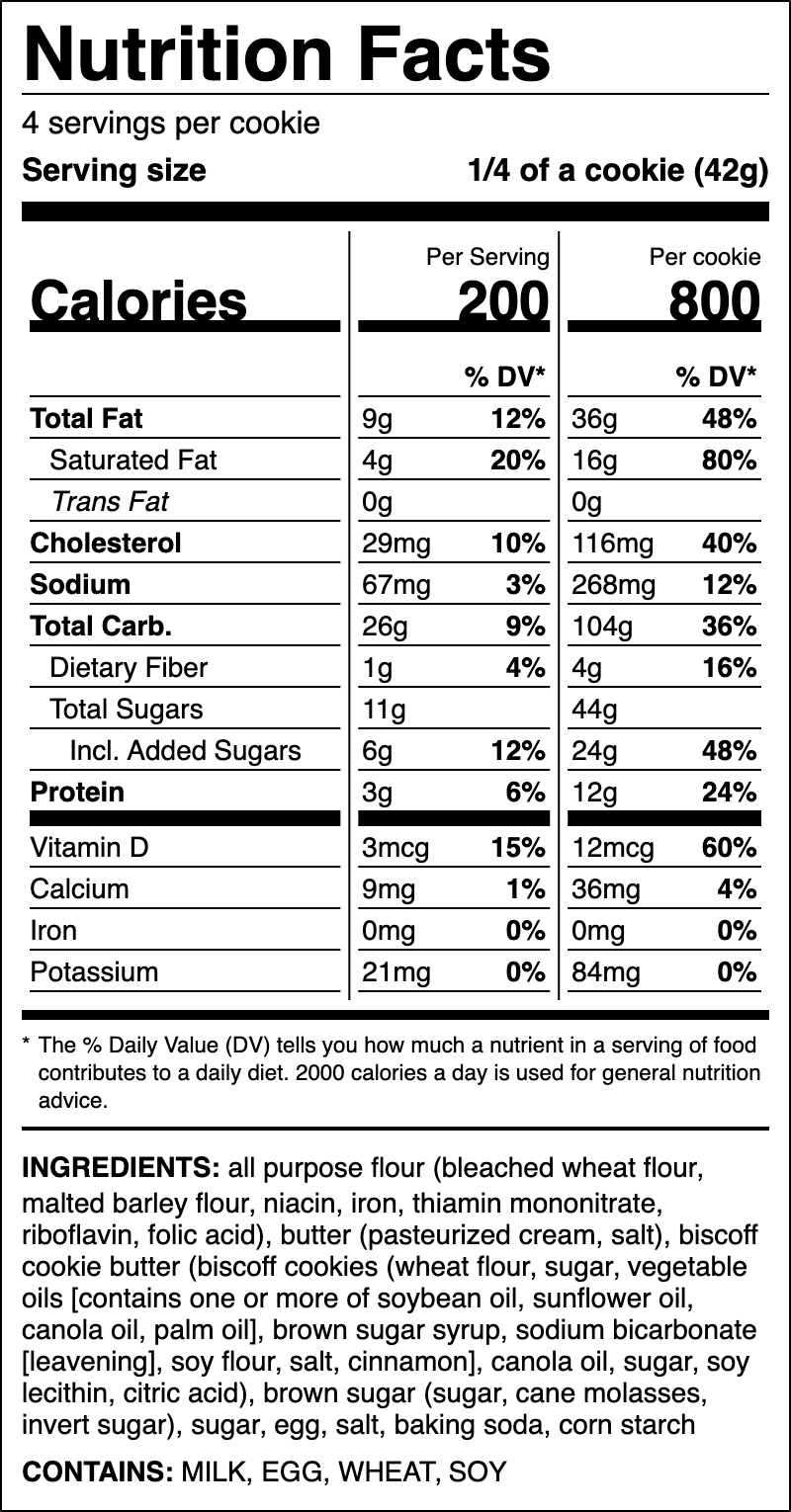 Nutrition label for Cookie Butter Lava ft. Lotus Biscoff