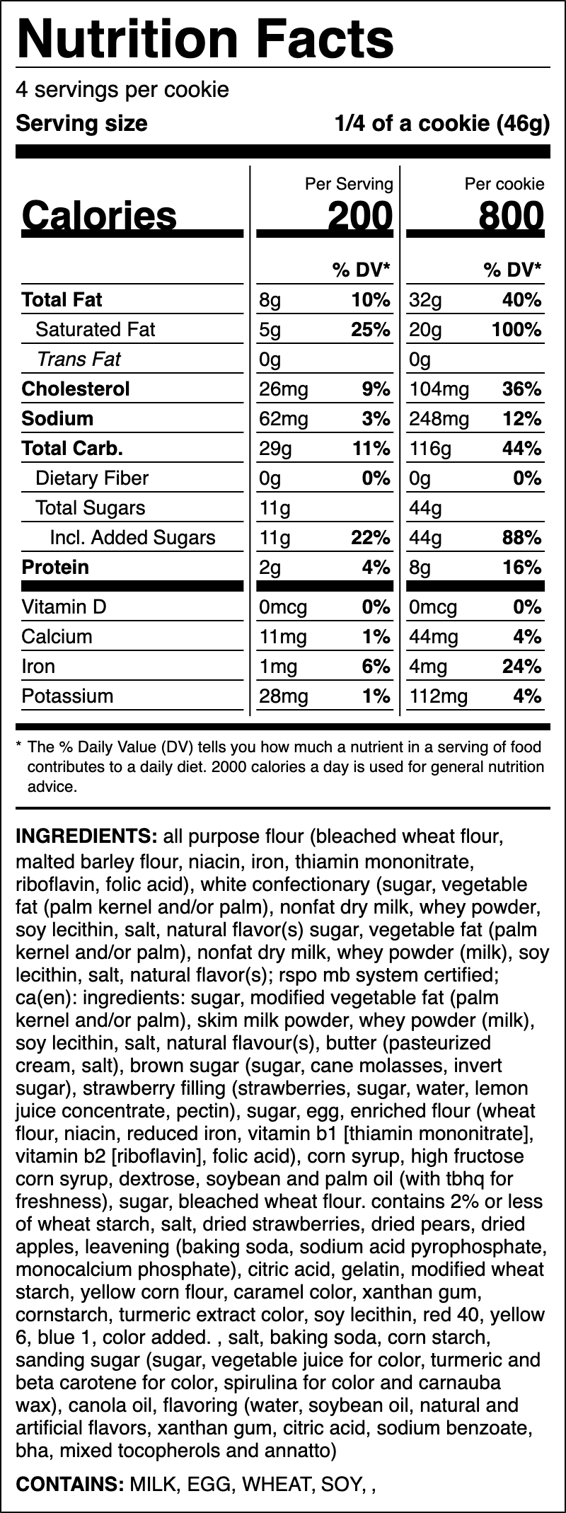 Nutrition label for Frosted Strawberry ft. Pop-Tarts