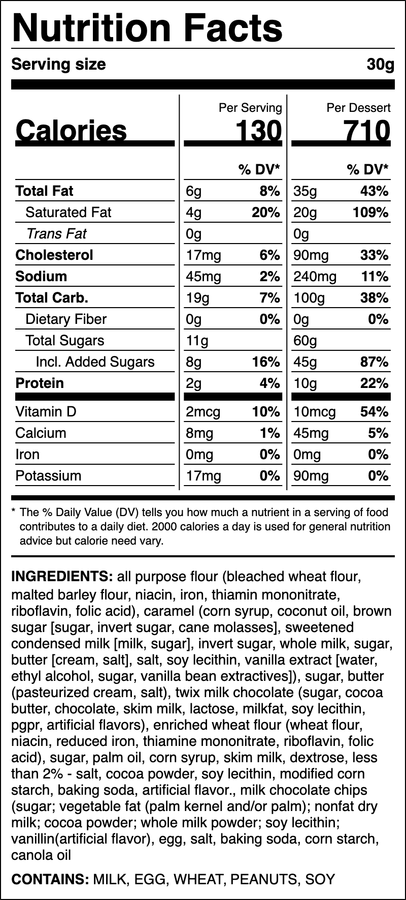 Nutrition label for Caramel Shortbread ft. TWIX