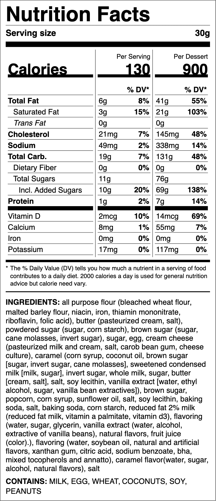 Nutrition label for Caramel Popcorn ft. Rob's Backstage Popcorn