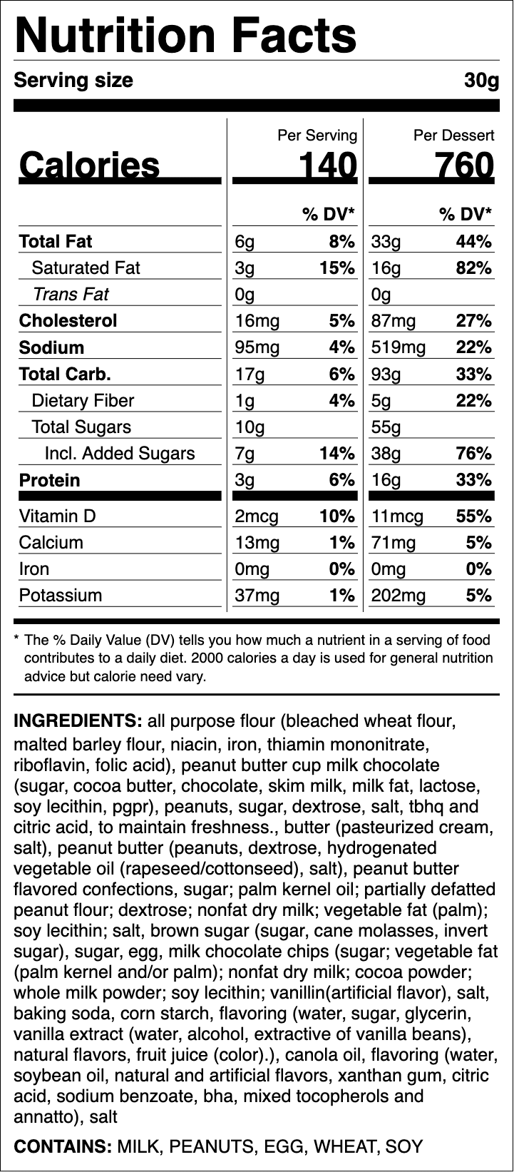 Nutrition label for Peanut Butter Cup ft. REESE'S