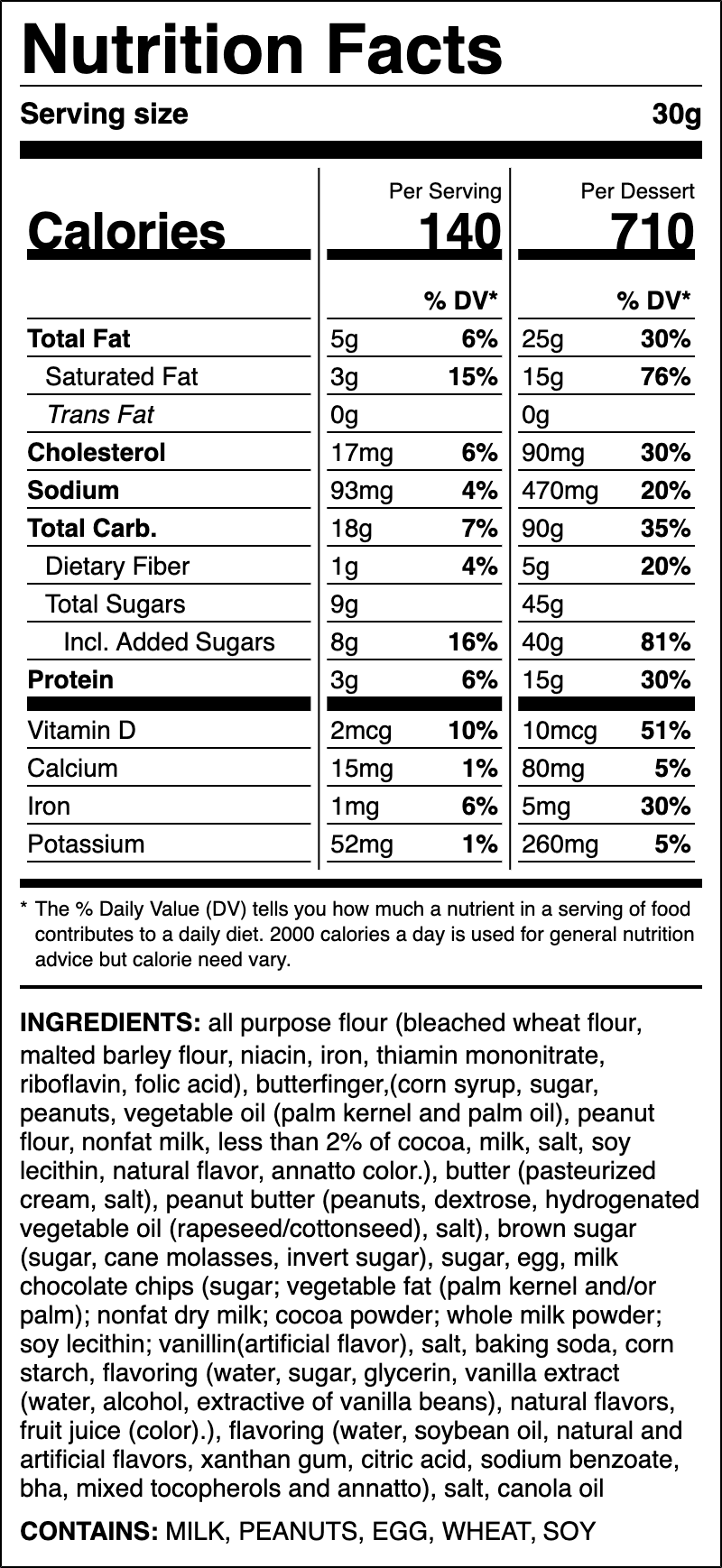 Nutrition label for Peanut Butter Crisp ft. Butterfinger