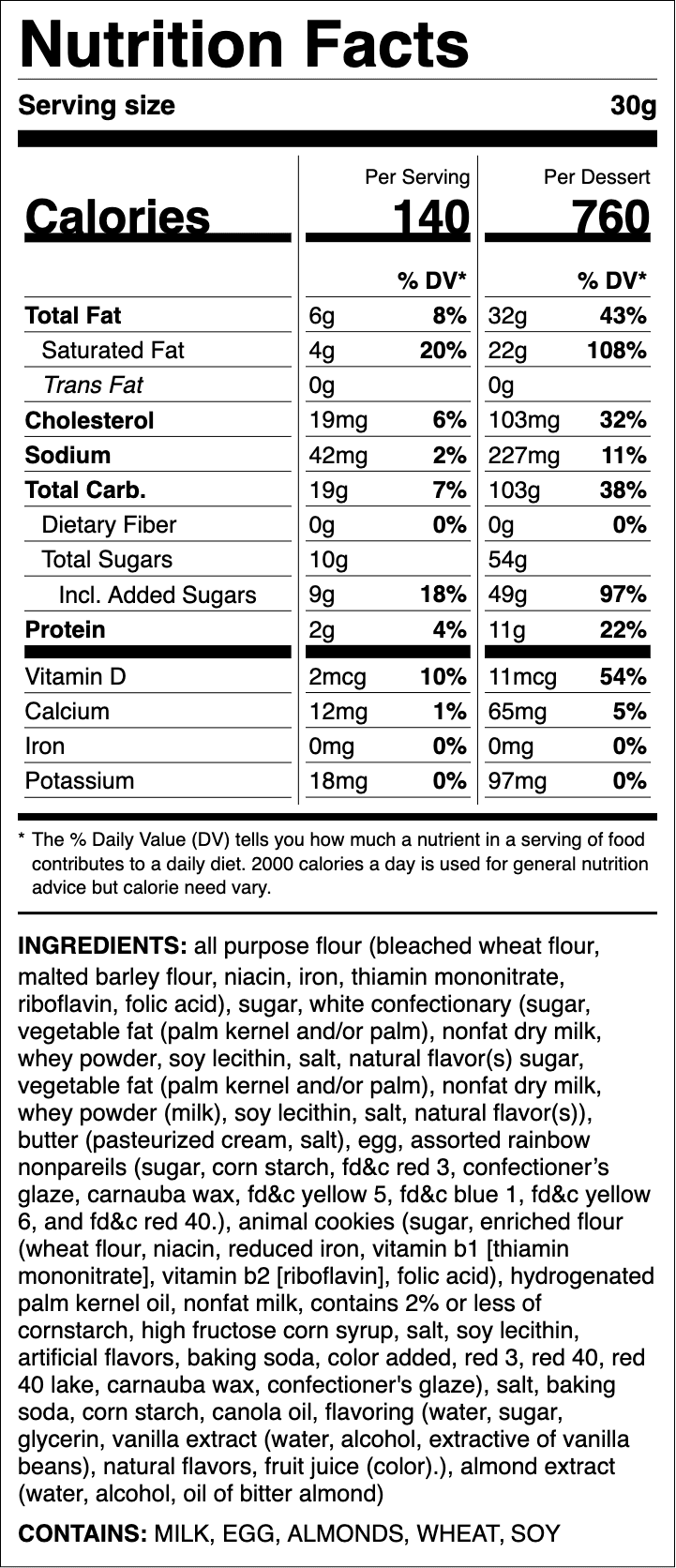 Nutrition label for Sugar ft. Mother's Circus Animal