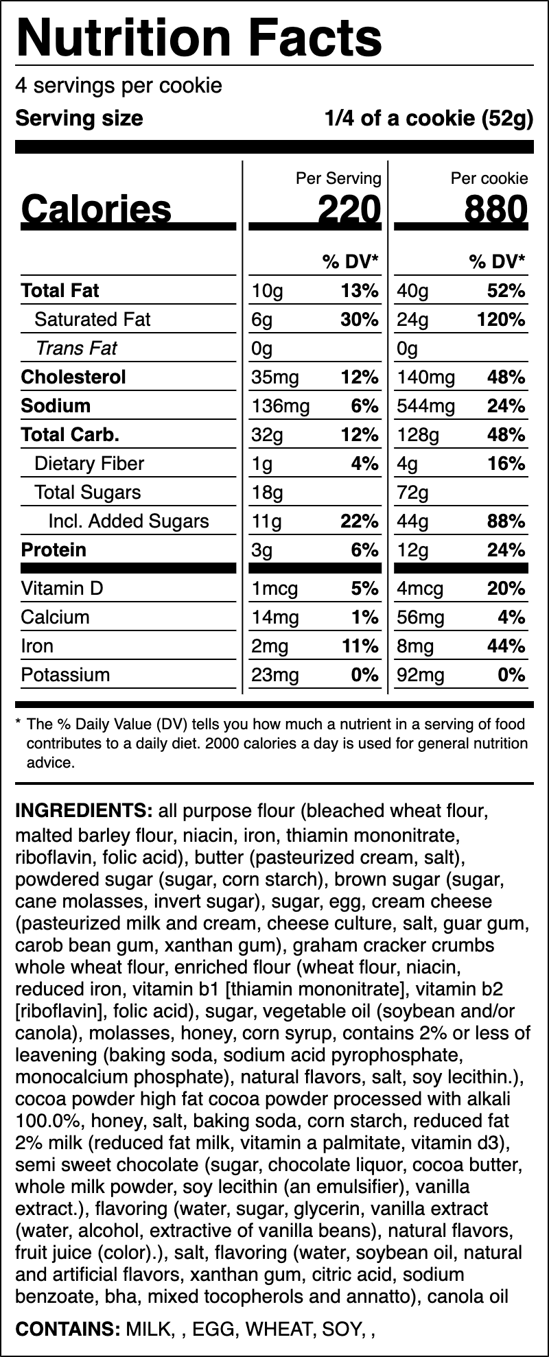 Nutrition label for Graham Cracker Fudge Sandwich