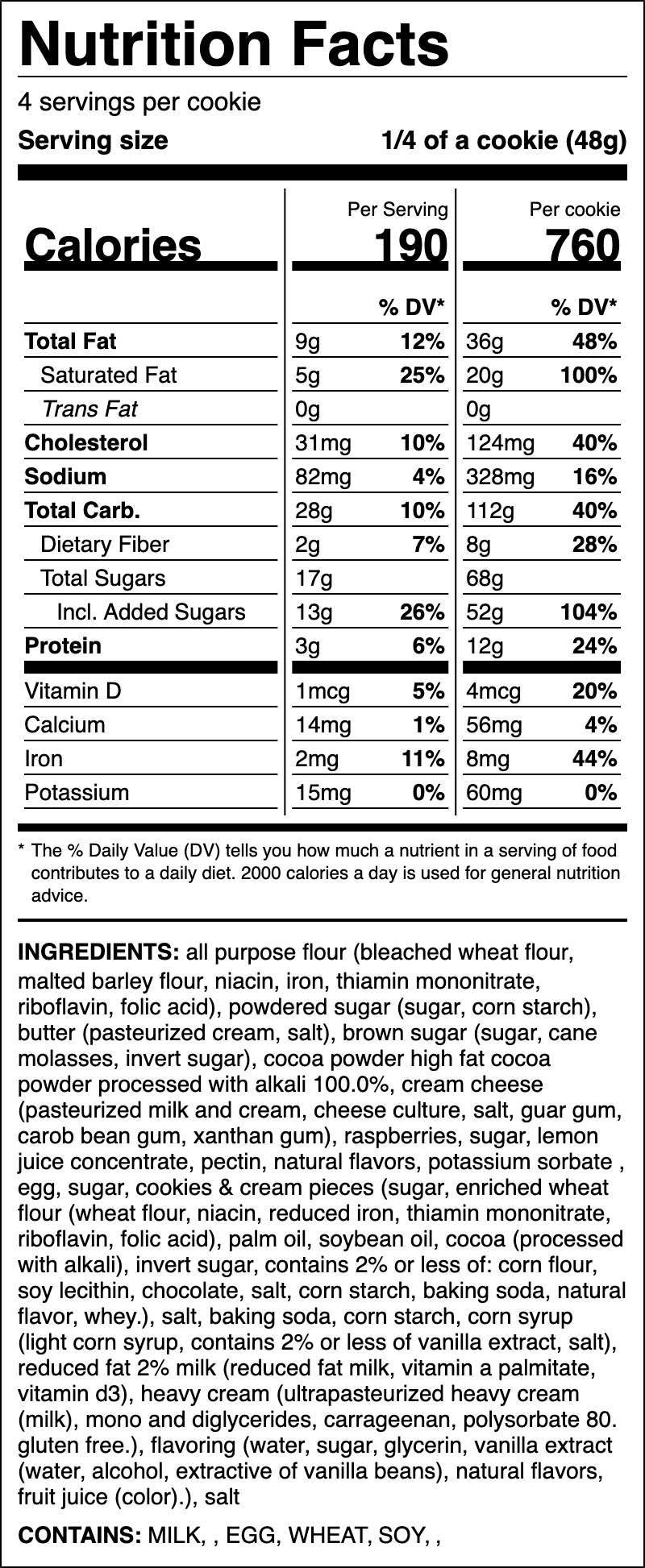 Nutrition label for Chocolate Raspberry Truffle