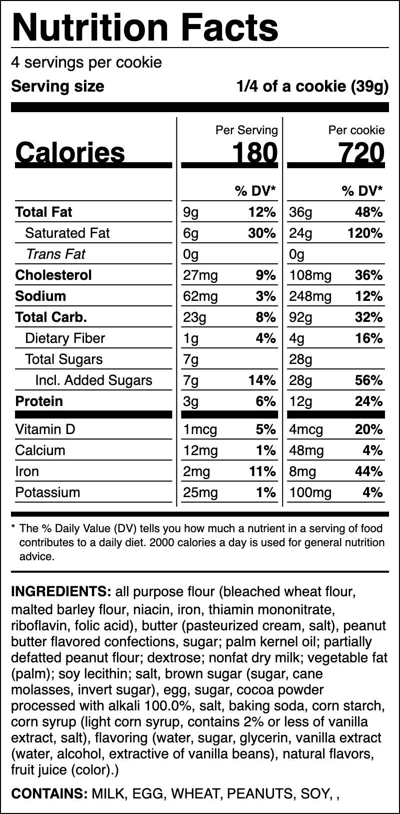 Nutrition label for Chocolate Peanut Butter Chip