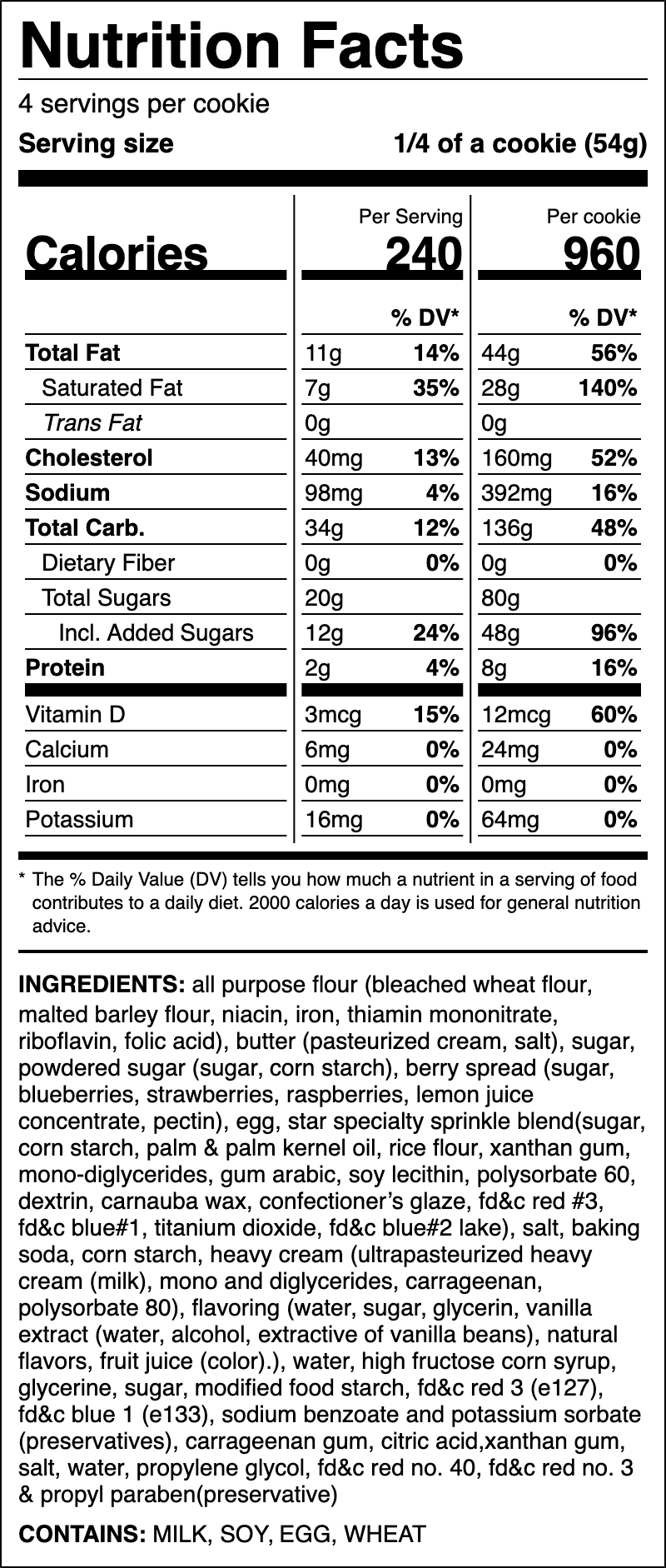 Nutrition label for Olivia Rodrigo's GUTS Cookie