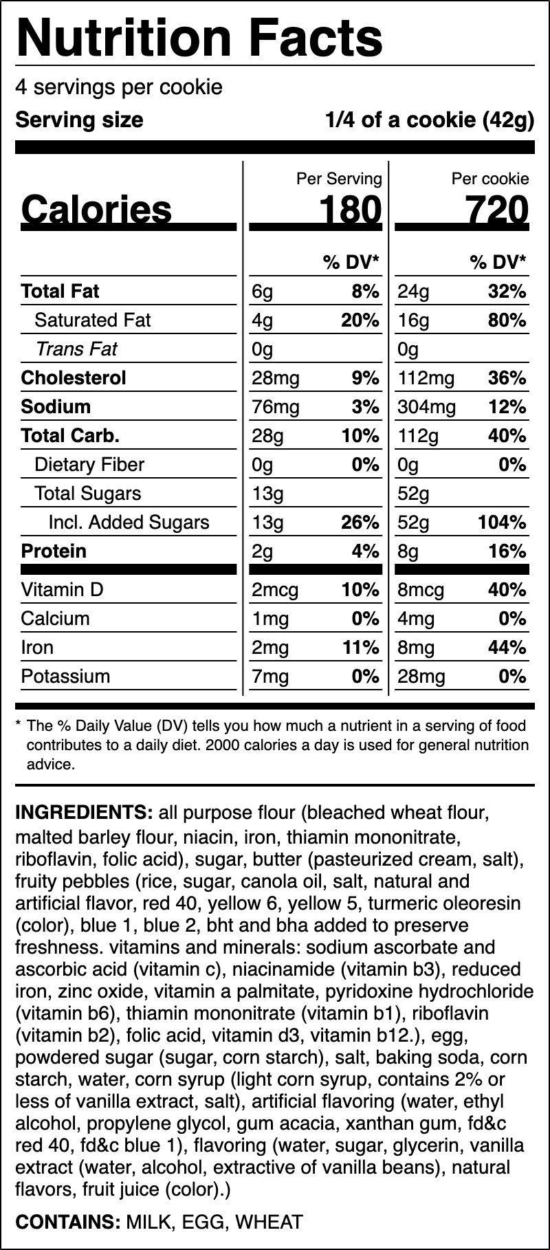 Nutrition label for Milk Glaze ft. Fruity PEBBLES
